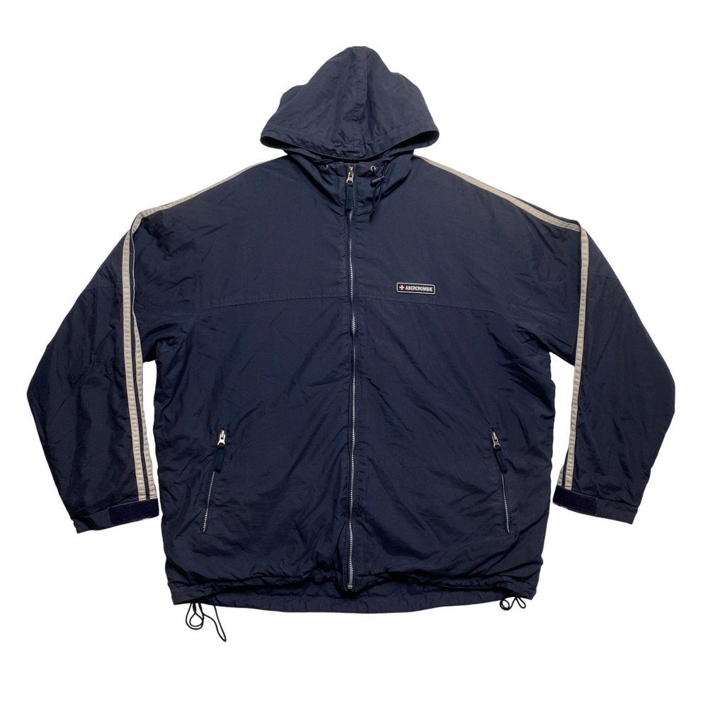 Abercrombie Windbreaker Mens L Navy Vintage Fleece Lined Hooded Jacket Adult